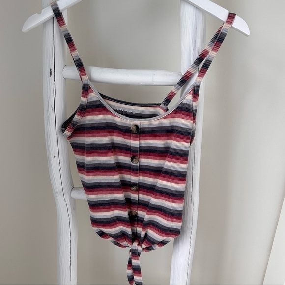 American Eagle Striped Button Front Ribbed Tank Top SZ Medium - Picture 1 of 9